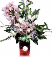 Bambu ve Orkide�zel pa�abah�e vazoda cympidium ve bambularla haz�rlanm�� tasar�m