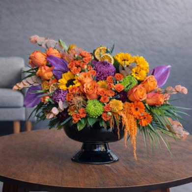 Turuncu G�l & Ay�i�ekli Renkli Seramik Aranjman