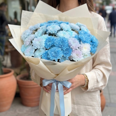 Mavi R�ya Buketi � Pastel Mavi Krizantem Buketi