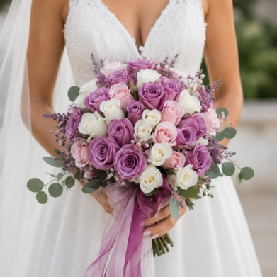 Lila Pembe ve Beyaz G�ll� Gelin Buketi | Modern Gelin �i�e�i