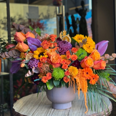 Turuncu G�l & Ay�i�ekli Renkli Seramik Aranjman