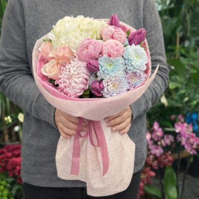 Pastel Ortanca ve G�l Buketi | ��k �i�ek Aranjman� | �i�ek Diyar�