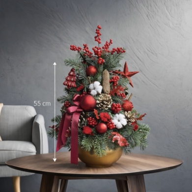 Y�lba�� Mini �am A�ac� Aranjman� � K�rm�z� & Gold Dekor