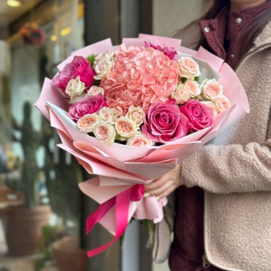 ortancal� pembe g�l buketi